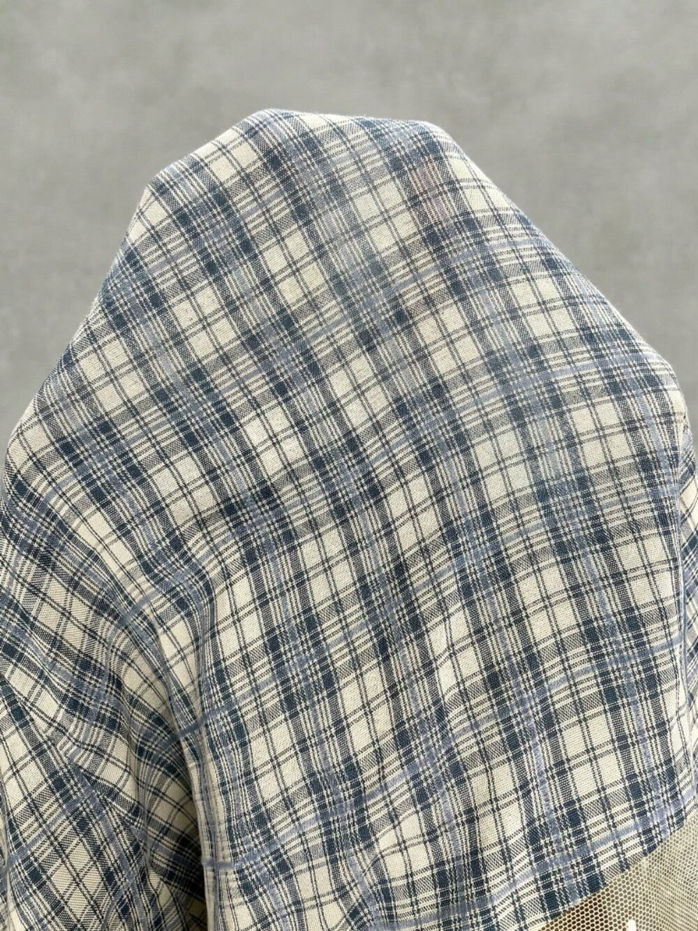 Blue And White Cute Women's Casual Woven Plaid Contrast Lace Loose Blouse - Picture 9 of 9